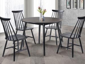 Norn Dining Chair in Black with Moon Round Table