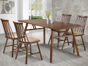 Bosco Solid Wood Cushion Chair & Allias Table Set in Medium Brown