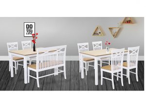 Skipper Solid Wood Dining Set Table Chair Bench