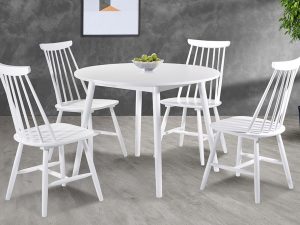 Norn Dining Chair in Natural White Oil Finish with Moon Table